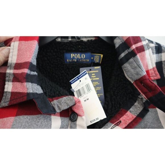 Polo Ralph Lauren Mens Sz M Multi Plaid Sherpa Fleece Lined Flannel Shacket $228 - Picture 5 of 14